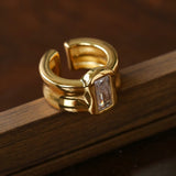 Minimal Rectangular Zircon Open Ring - floysun