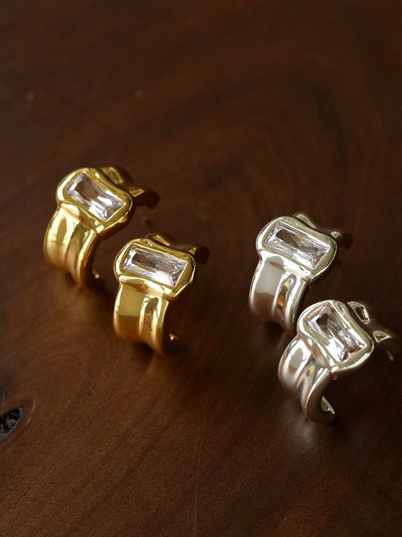 Minimal Rectangular Zircon Stud Earrings - floysun