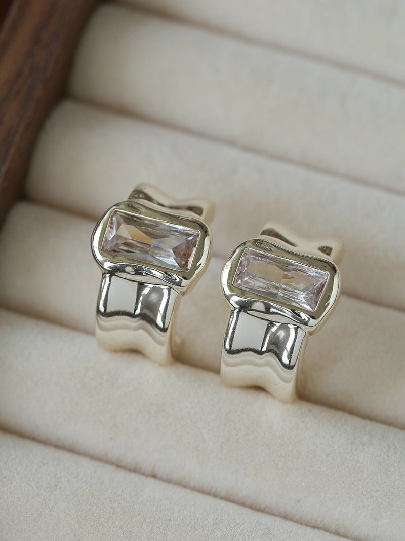 Minimal Rectangular Zircon Stud Earrings - floysun