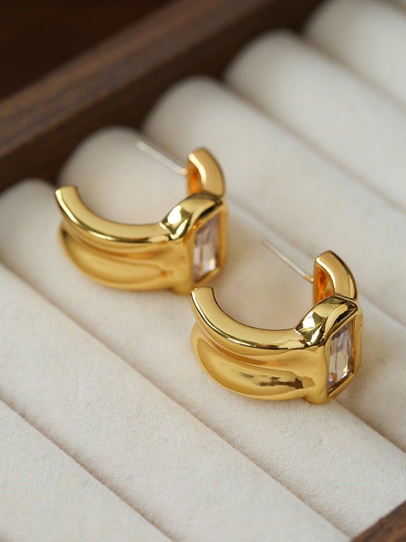 Minimal Rectangular Zircon Stud Earrings - floysun