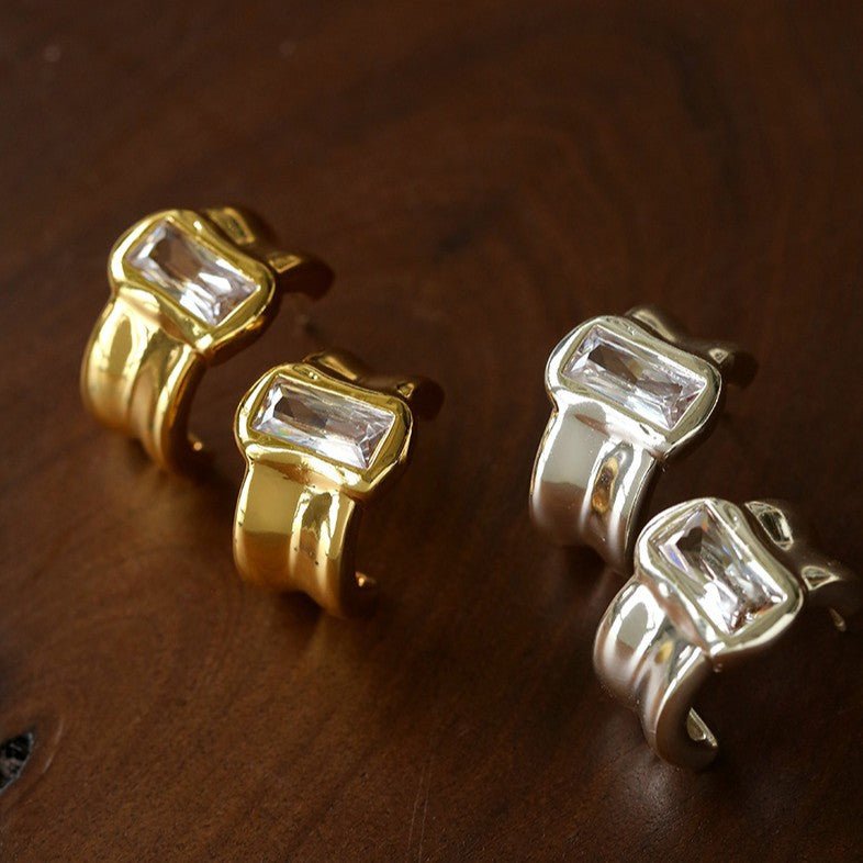 Minimal Rectangular Zircon Stud Earrings - floysun