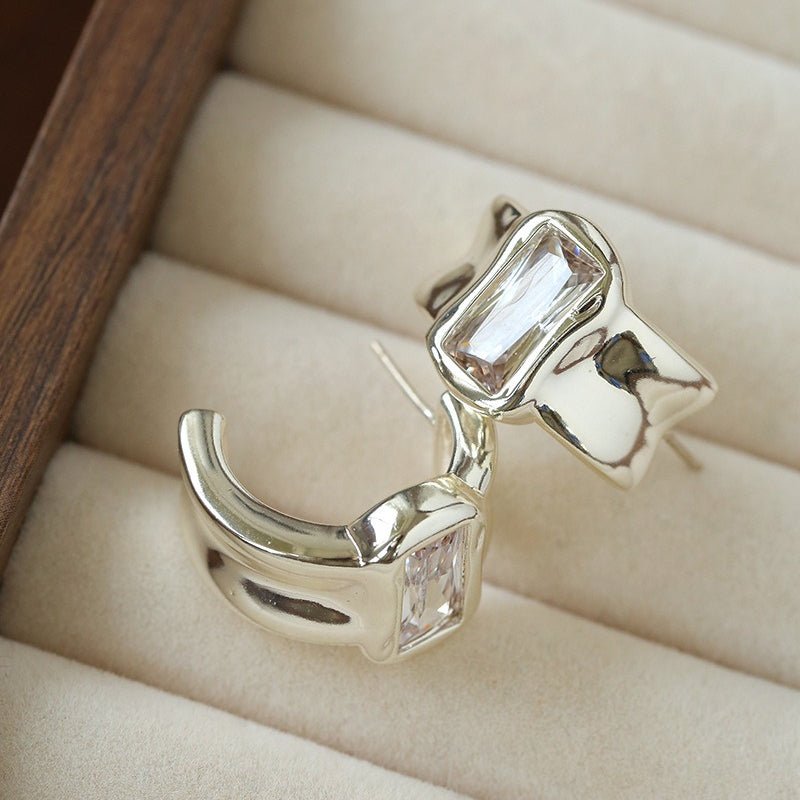 Minimal Rectangular Zircon Stud Earrings - floysun