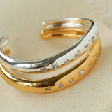 Minimal Scattered Mixed-Cut Zircon Open Cuff Bracelet - floysun