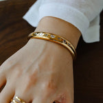 Minimal Scattered Mixed-Cut Zircon Open Cuff Bracelet - floysun