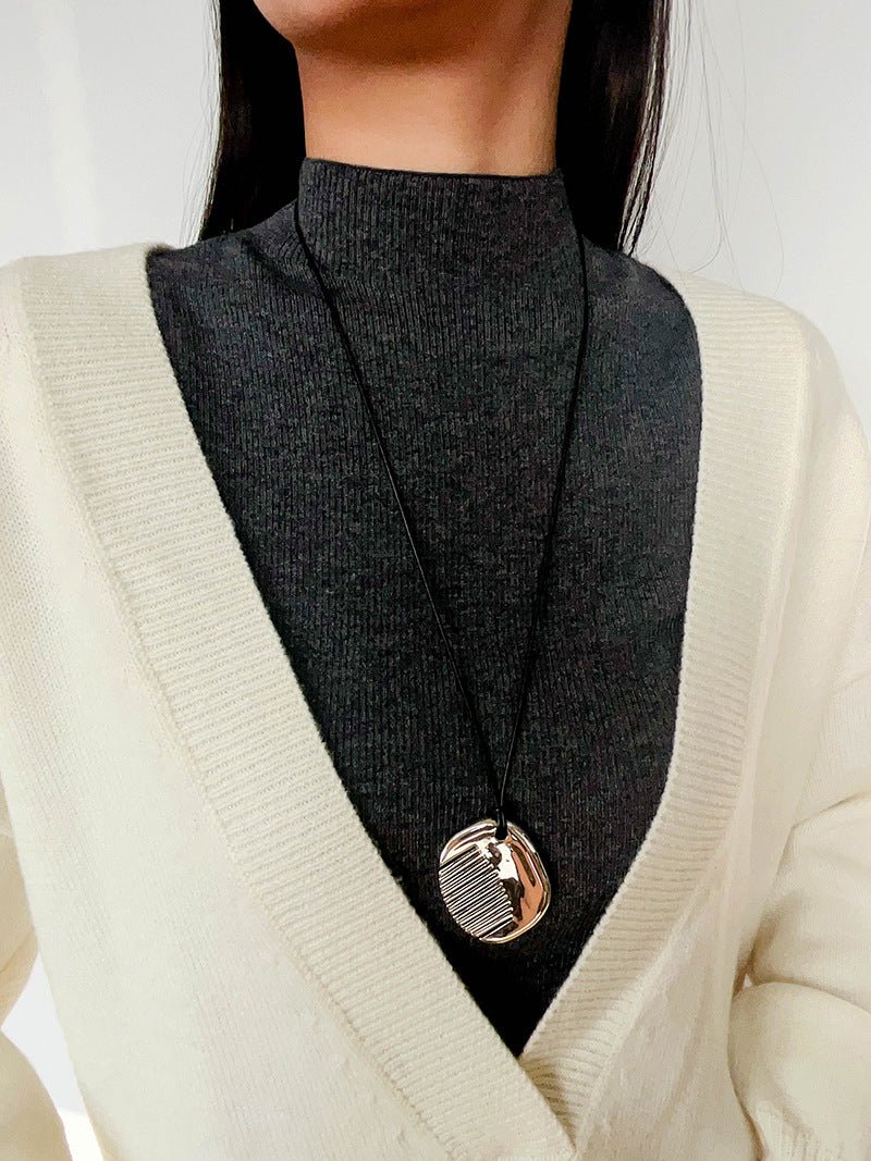 Minimal Silver Comb Pendant Leather Necklace - floysun