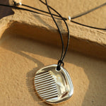 Minimal Silver Comb Pendant Leather Necklace - floysun