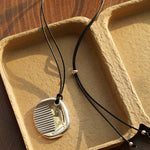 Minimal Silver Comb Pendant Leather Necklace - floysun