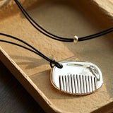 Minimal Silver Comb Pendant Leather Necklace - floysun