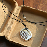 Minimal Silver Comb Pendant Leather Necklace - floysun