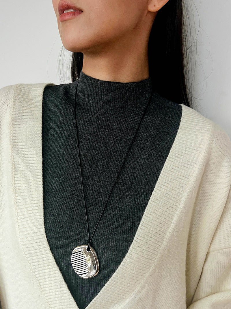 Minimal Silver Comb Pendant Leather Necklace - floysun