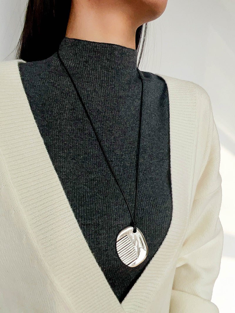 Minimal Silver Comb Pendant Leather Necklace - floysun