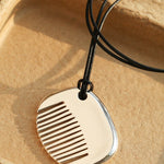 Minimal Silver Comb Pendant Leather Necklace - floysun