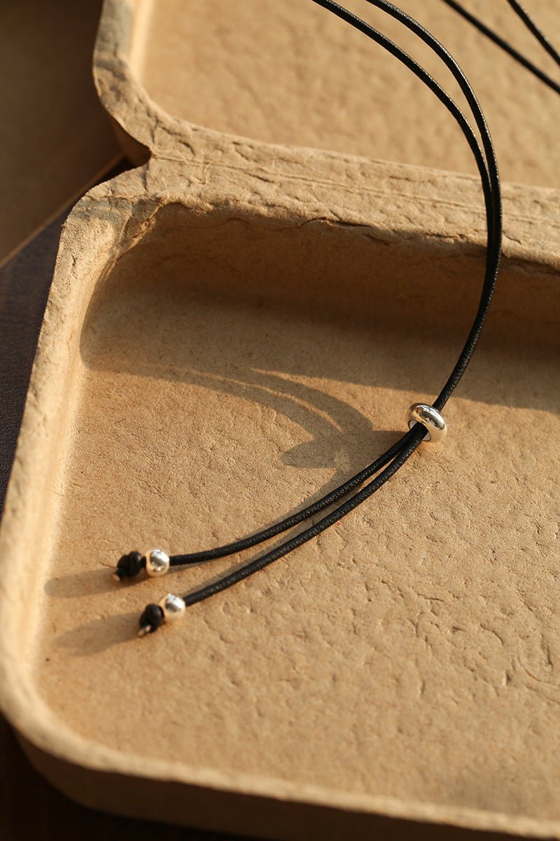 Minimal Silver Comb Pendant Leather Necklace - floysun