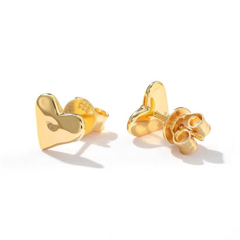 Minimalist 3D Heart Stud Earrings - Sleek 925 Sterling Silver Daily Studs - floysun