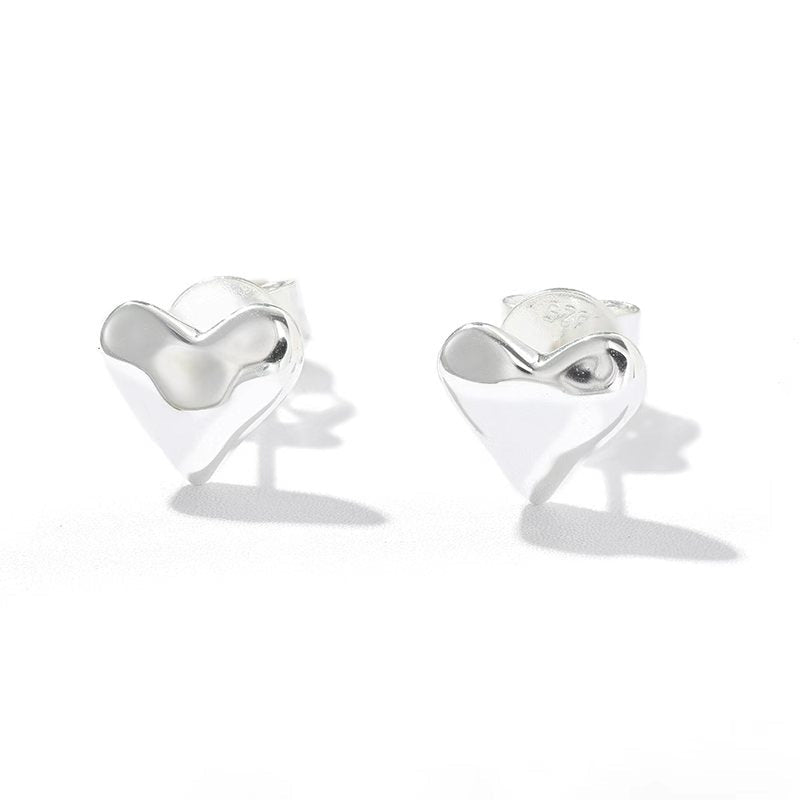 Minimalist 3D Heart Stud Earrings - Sleek 925 Sterling Silver Daily Studs - floysun