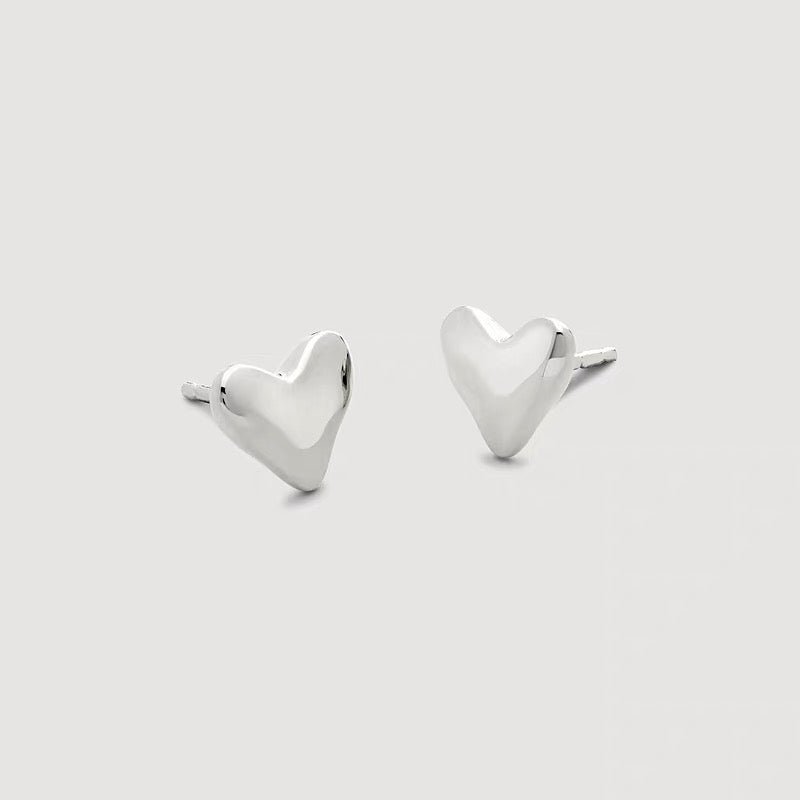 Minimalist 3D Heart Stud Earrings - Sleek 925 Sterling Silver Daily Studs - floysun