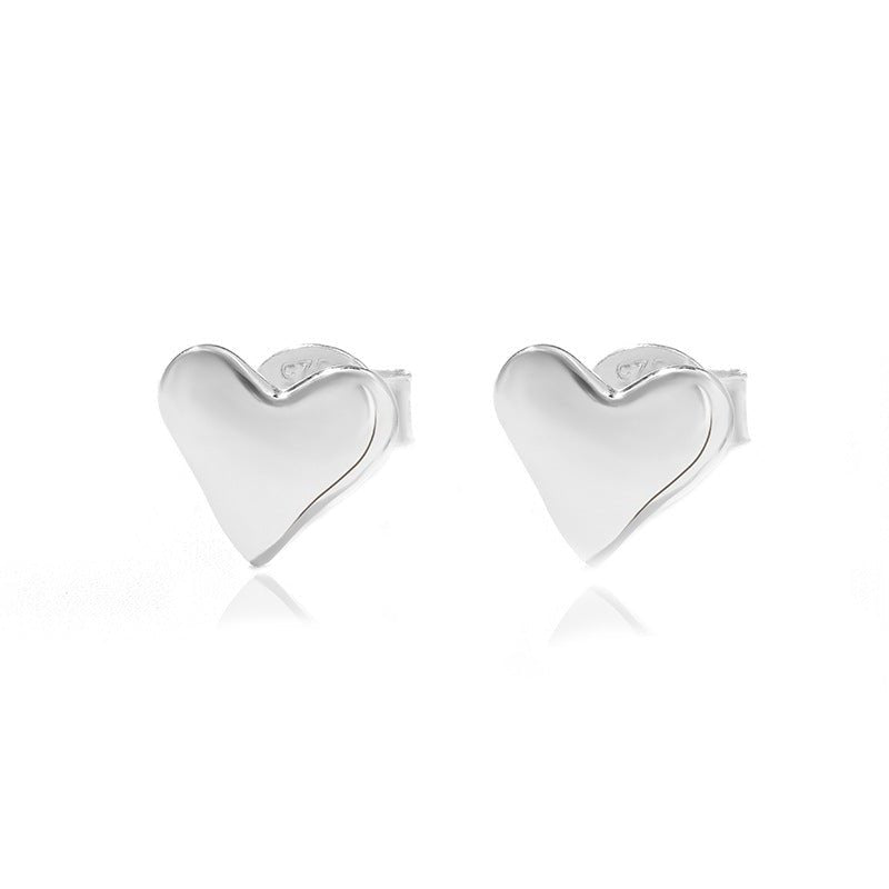Minimalist 3D Heart Stud Earrings - Sleek 925 Sterling Silver Daily Studs - floysun