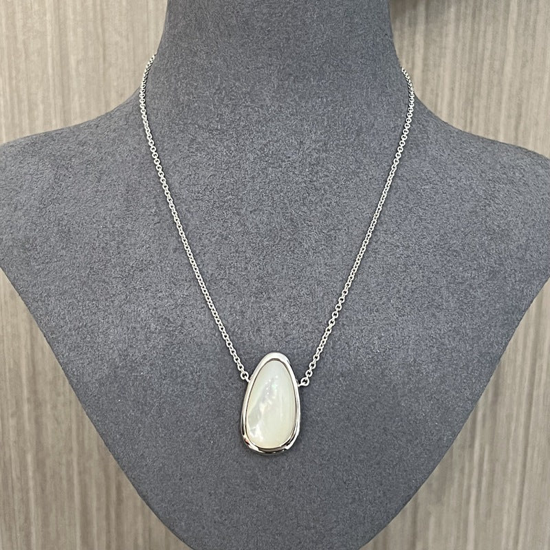 Minimalist 925 Silver Teardrop Pendant Necklace - White Mother of Pearls - floysun