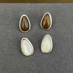 Minimalist 925 Silver Teardrop Stud Earrings - Wood Grain Stone - floysun