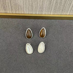 Minimalist 925 Silver Teardrop Stud Earrings - Wood Grain Stone - floysun