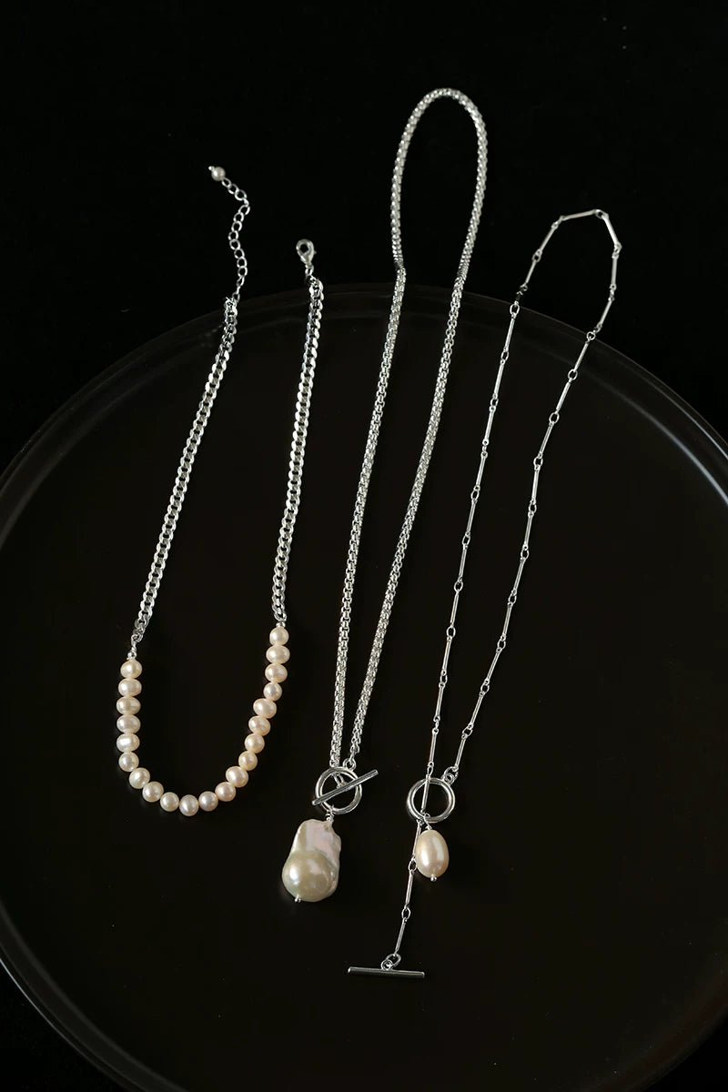 Minimalist Baroque Pearl Chain Necklace - floysun