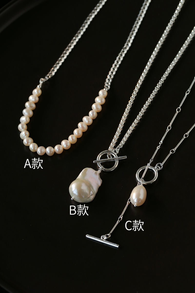 Minimalist Baroque Pearl Silver Chain Necklace - Style A - floysun