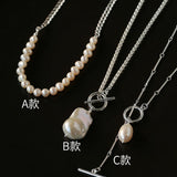 Minimalist Baroque Pearl Silver Chain Necklace - Style A - floysun