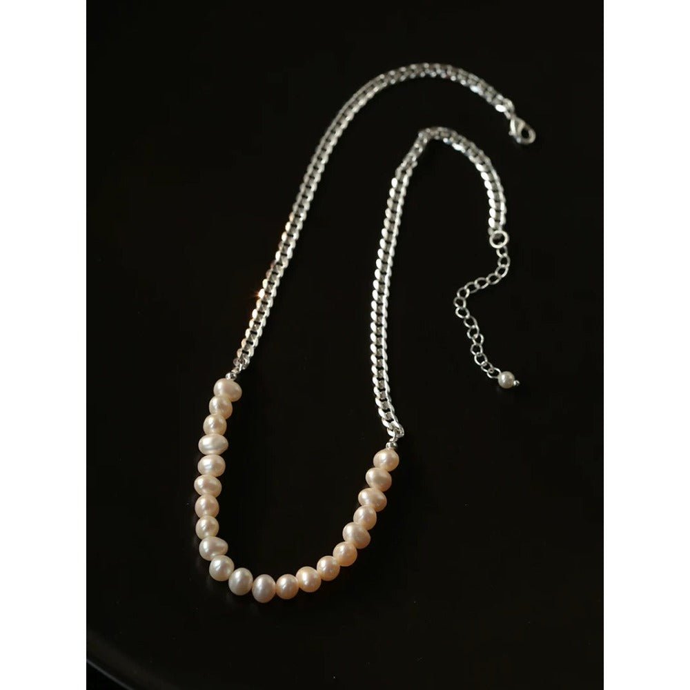 Minimalist Baroque Pearl Silver Chain Necklace - Style A - floysun