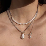 Minimalist Baroque Pearl Silver Chain Necklace - Style A - floysun