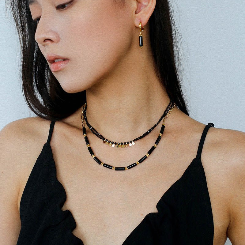 Minimalist Black Agate Chain Necklace - floysun