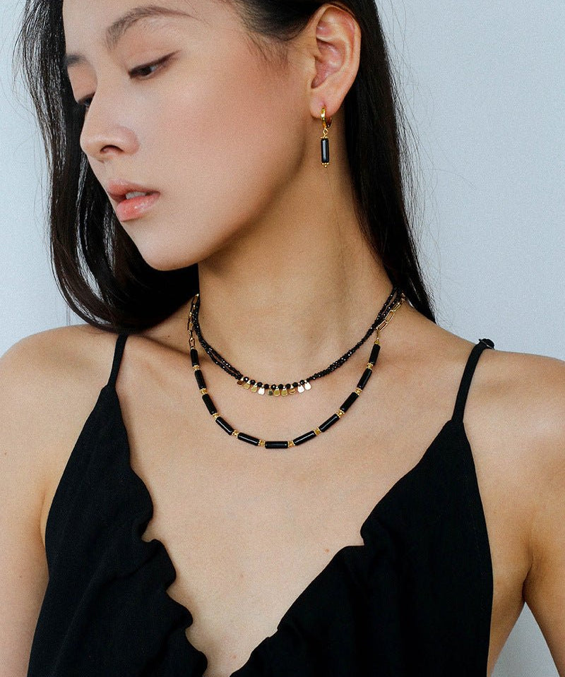Minimalist Black Agate Chain Necklace - floysun