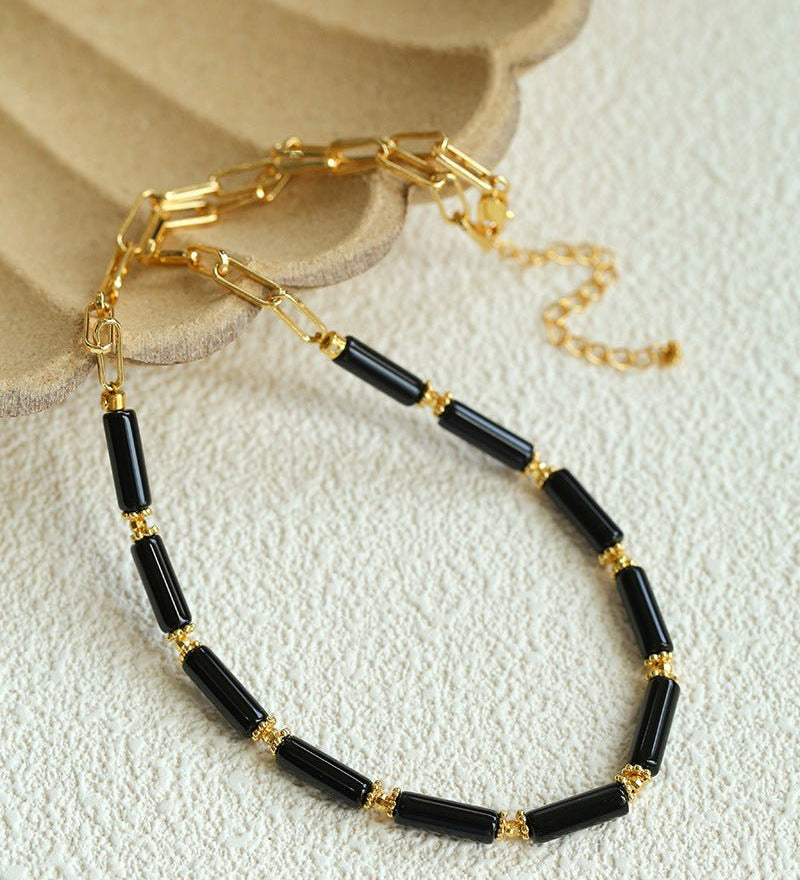 Minimalist Black Agate Chain Necklace - floysun