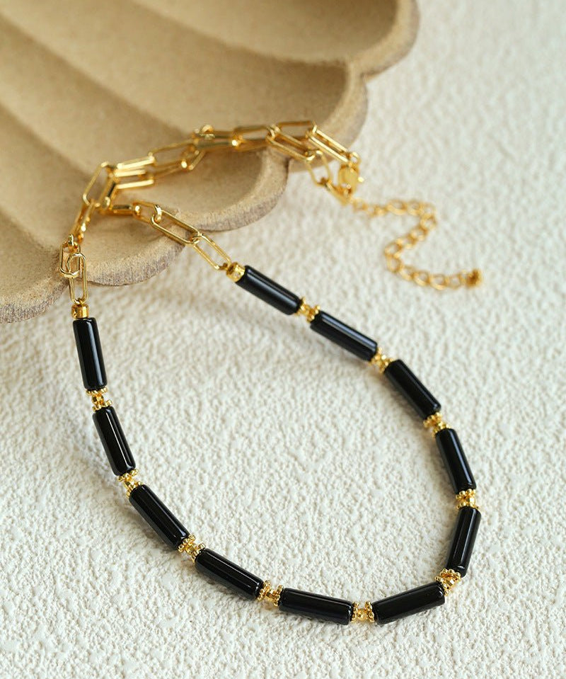 Minimalist Black Agate Chain Necklace - floysun