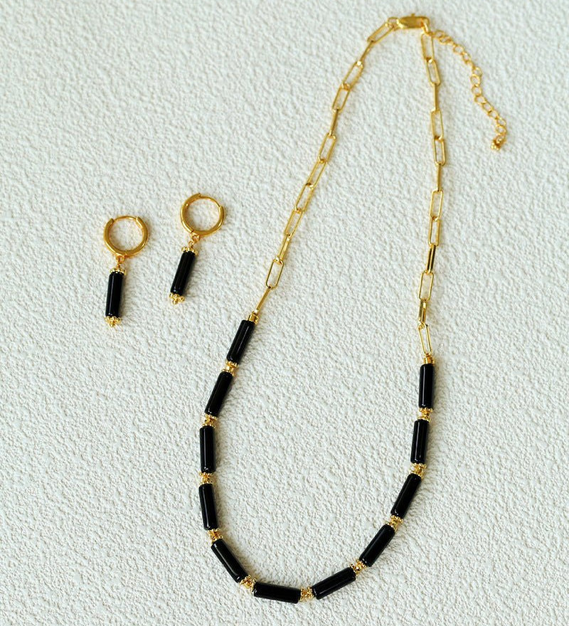 Minimalist Black Agate Chain Necklace - floysun