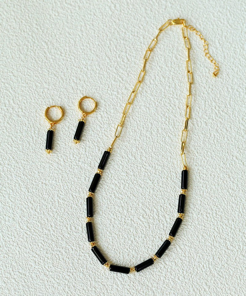 Minimalist Black Agate Chain Necklace - floysun