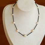 Minimalist Black Glass & Freshwater Pearl Beaded Necklace - floysun