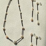 Minimalist Black Glass & Freshwater Pearl Beaded Necklace - floysun