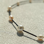 Minimalist Black Glass & Freshwater Pearl Beaded Necklace - floysun