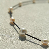Minimalist Black Glass & Freshwater Pearl Beaded Necklace - floysun
