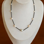 Minimalist Black Glass & Freshwater Pearl Beaded Necklace - floysun