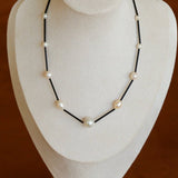 Minimalist Black Glass & Freshwater Pearl Beaded Necklace - floysun