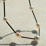 Minimalist Black Glass & Freshwater Pearl Beaded Necklace - floysun