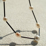 Minimalist Black Glass & Freshwater Pearl Beaded Necklace - floysun