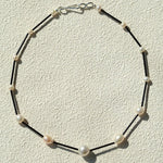 Minimalist Black Glass & Freshwater Pearl Beaded Necklace - floysun