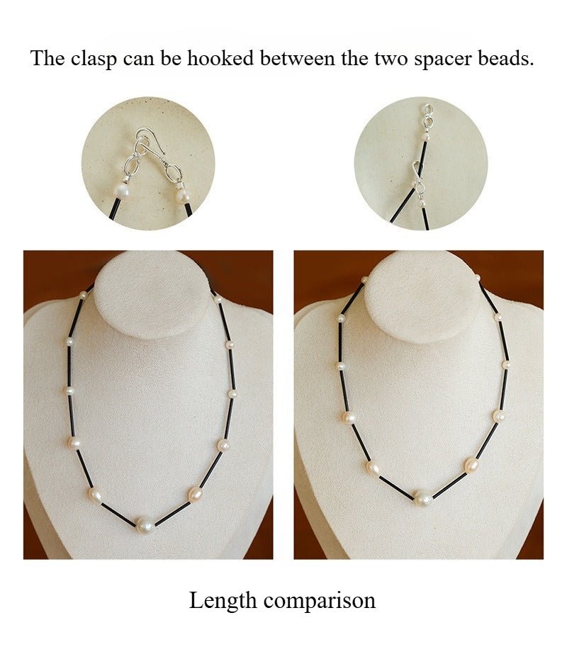 Minimalist Black Glass & Freshwater Pearl Beaded Necklace - floysun