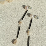 Minimalist Black Glass & Freshwater Pearl Drop Earrings - floysun