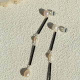 Minimalist Black Glass & Freshwater Pearl Drop Earrings - floysun