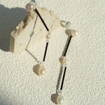 Minimalist Black Glass & Freshwater Pearl Drop Earrings - floysun