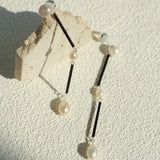 Minimalist Black Glass & Freshwater Pearl Drop Earrings - floysun