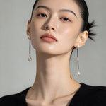 Minimalist Black Glass & Freshwater Pearl Drop Earrings - floysun